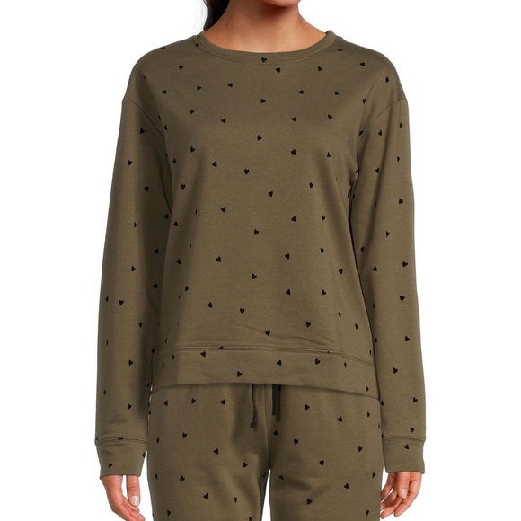 Jasmine & Ginger Other - NWT! Jasmine & Ginger Flock Hearts Crew Neck Long Sleeve  Olive Sz S Pajama Top